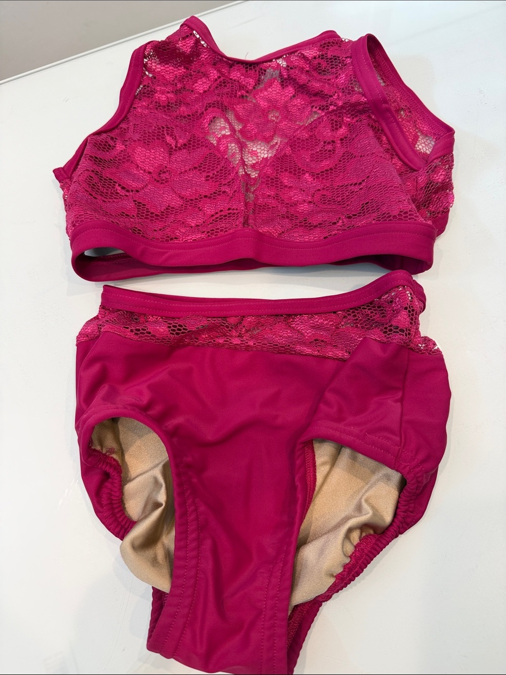 Girls Fuchsia Lace Dance Crop Top & Brief Set